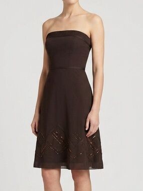 Ann Taylor LOFT Y2K Strapless Sequin Hem Dress in Brown Women’s Size‎ 4 NWT